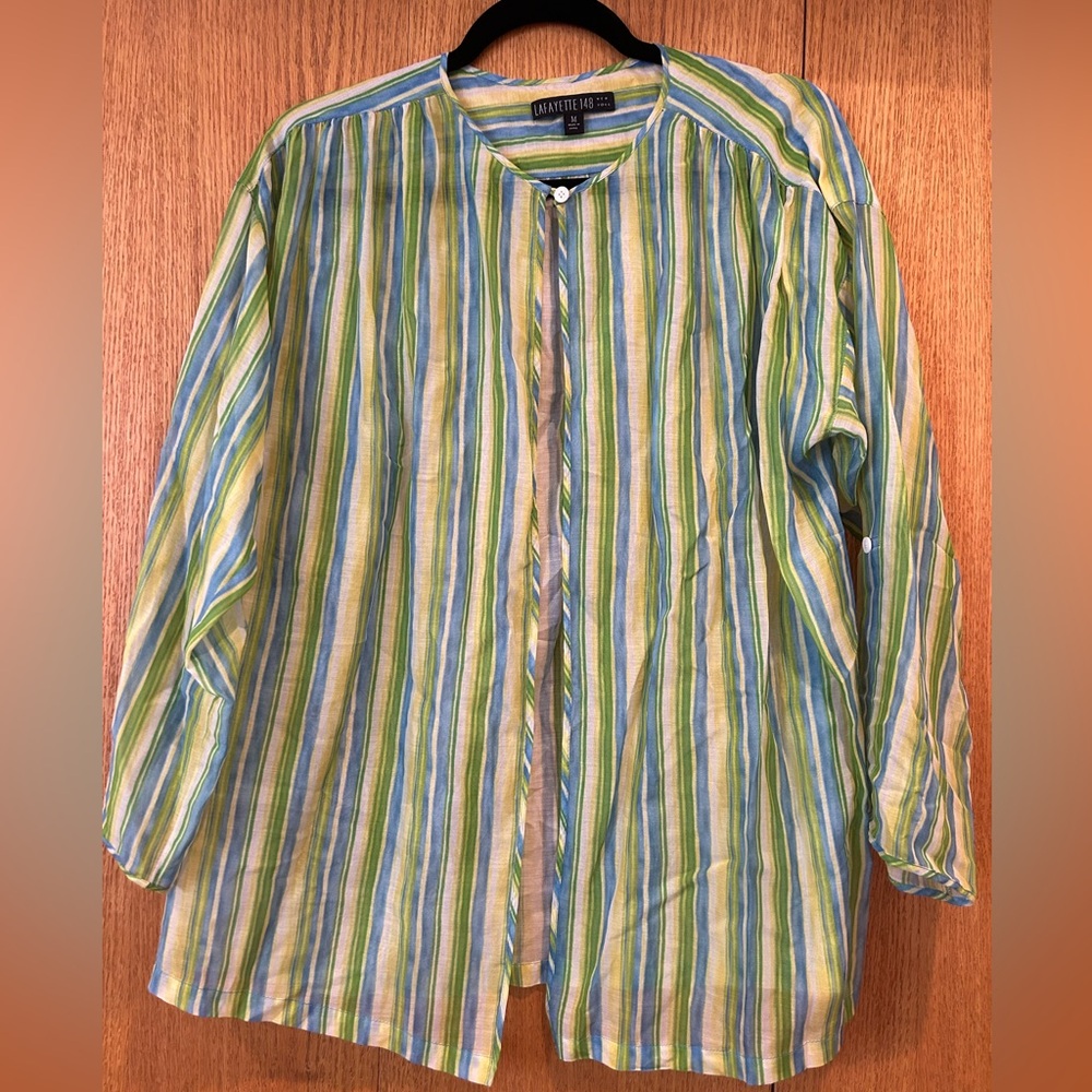 lafayette 148 Cotton And Silk Openned Blouse Green And Blue Women’s Medium